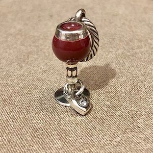 Brighton I Love Wine charm Glass of dark red wine Silver stem Engraved I ♥️ Wine